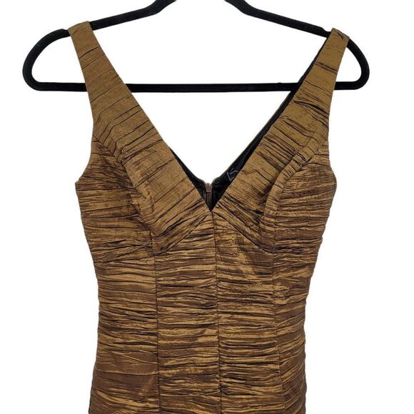 Vtg Jessica McClintock Dress Cocktail Artsy Metallic Bronze Tiered Skater Sz 4 - Picture 6 of 10